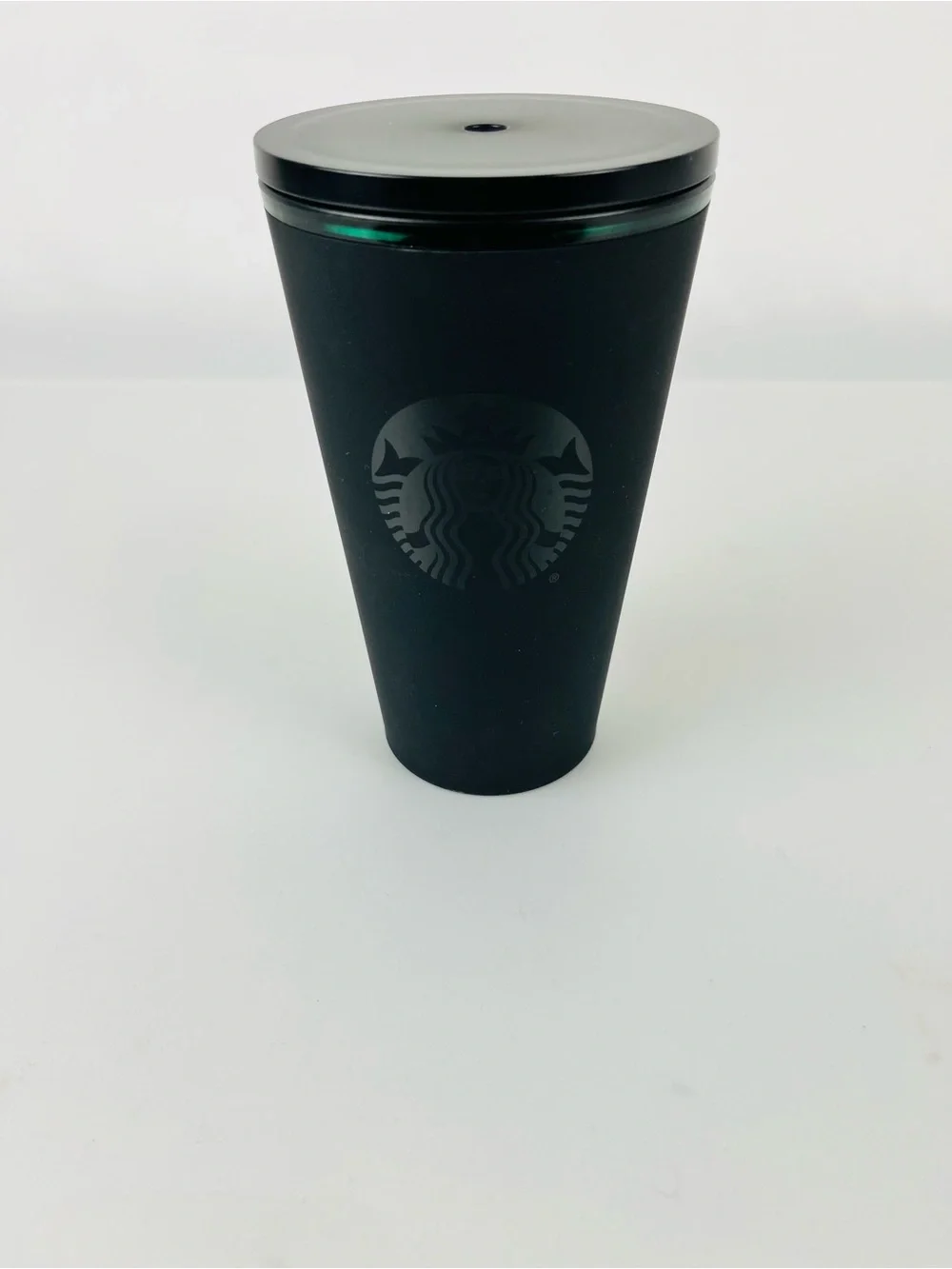 Starbucks Matte Black Acrylic Cold Cup with Emerald Logo & Rim Grande 16 oz.